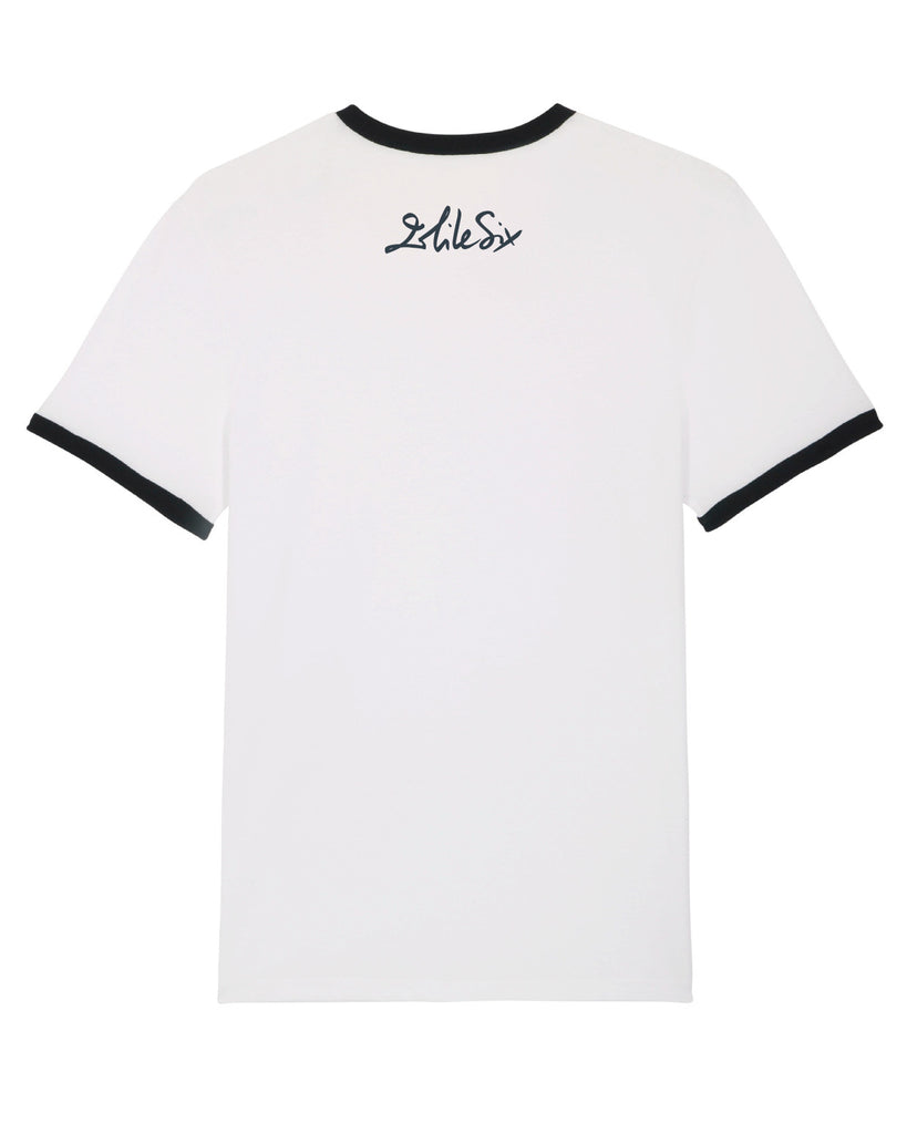 t-shirt piston blanc et noir dos