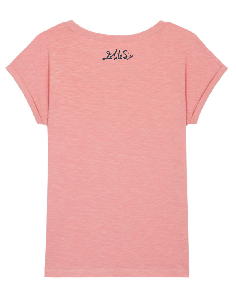 t-shirt rose pour femme talons dos avec logo 2milesix